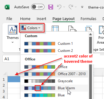 Demonstration how chaning color scheme causes a different color to be used.